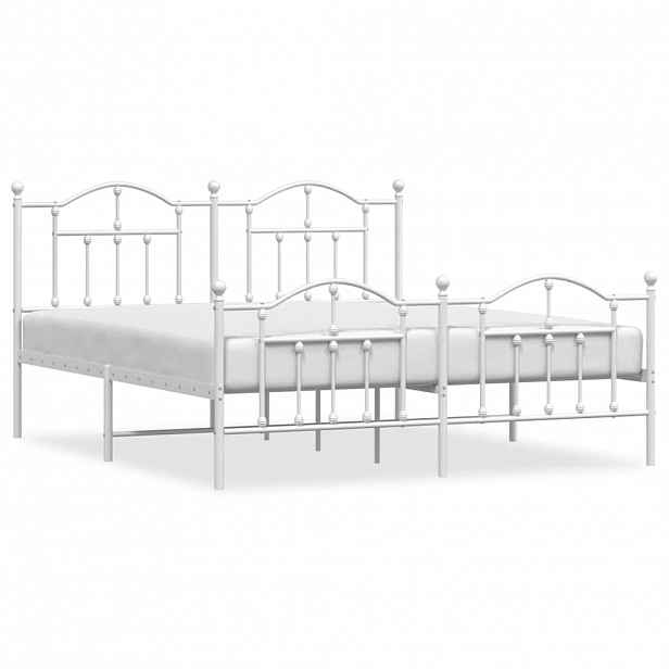 vidaXL Kovový rám postele s hlavovým a nožním čelem bílý 183 x 213 cm