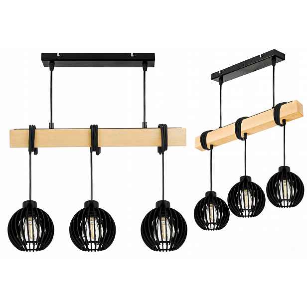 Dřevěná závěsná stropní lampa Lustr Zwis Loft Černé Dřevo E27
