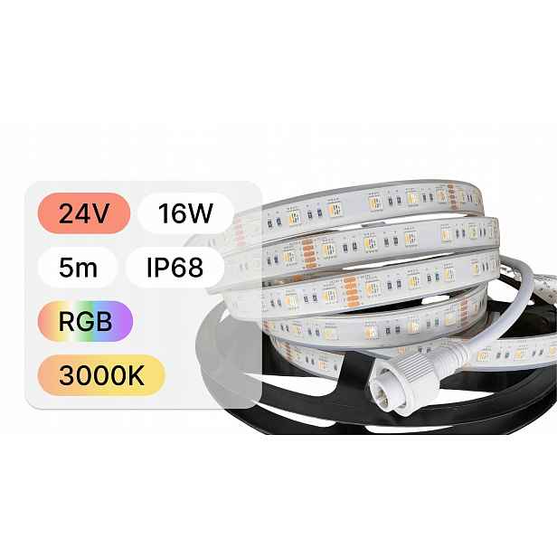 Led pásek RGB+3000K 4v1 IP68 24V 16W do sauny barevná terapie