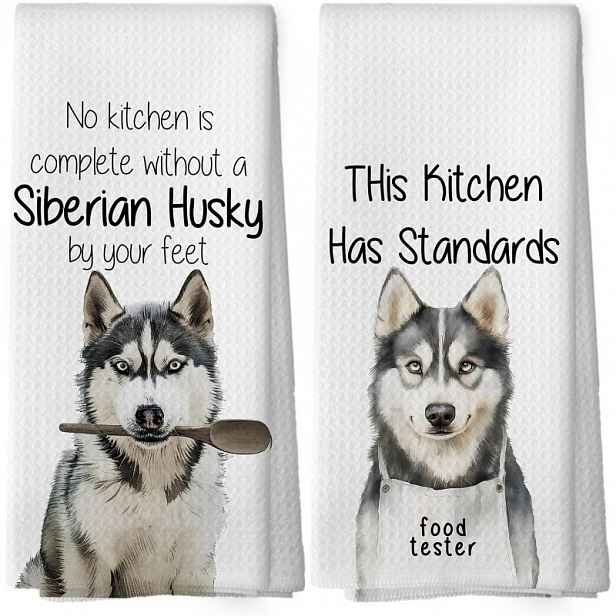 TEMU 2 ks Kuchyňská utěrka pro psy 18*26 palců - skvělé dárkové pro nadšence sibiřských husky, s humorným designem a vtipnými citáty pro milovníky