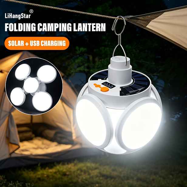 TEMU 1 balení dobíjecí skládací kempingová solární svítilna, závěsná stanová skládací LED , USB dobíjecí skládací přenosné domácí vnitřní/venkovní