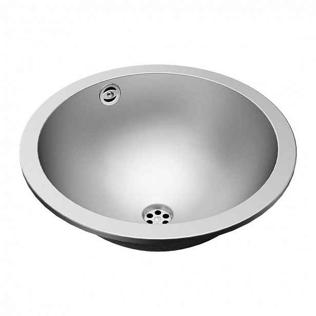 Sanela - Umyvadlo zápustné, průměr 37 cm, bez otvoru pro baterii, matná nerez SLUN 44X