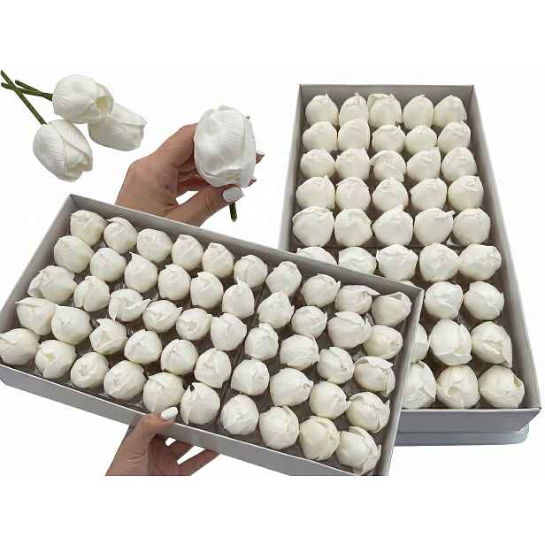 Tulipány Mýdlové Bílé Flowerbox Sada 50 Kusů Dekorace Dárek Diy Velké
