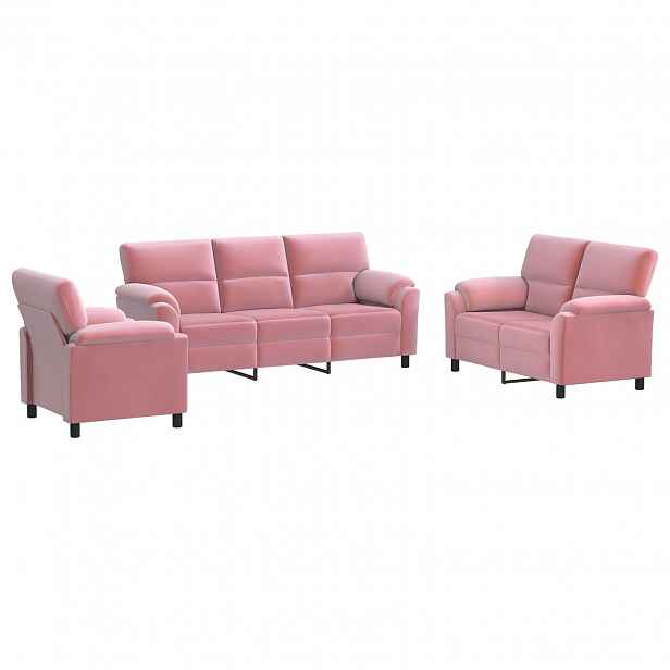 vidaXL Set pohovek 3 pcs Růžová Samet