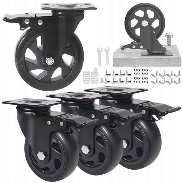 4X Otočná Transportní Kolečka 93 MM 700 Kg S Brzdou