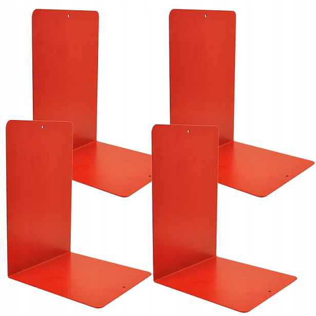 Sada 4 kovových podpěr pro knihy, pořadače, výška 240 mm, červené