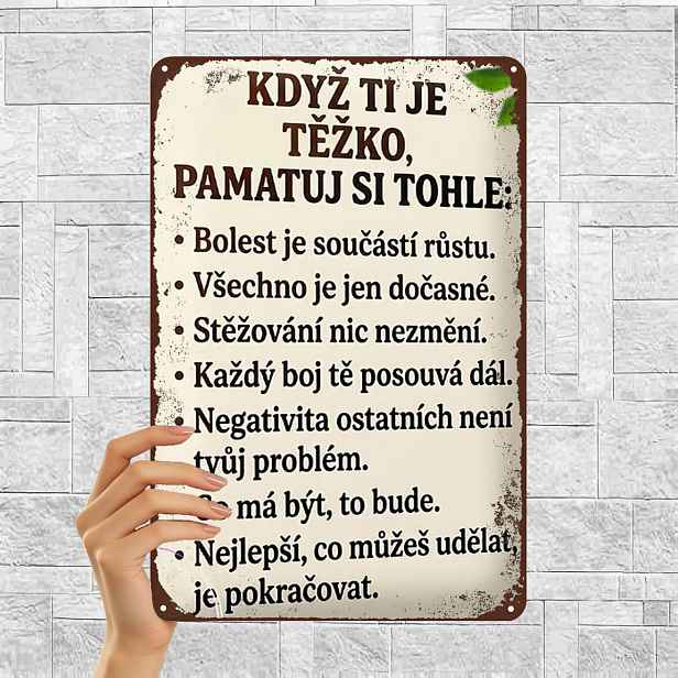 TEMU 2D Plochý, 2D Plochý 1 ks, "Kovová umělecká cedule: Inspirativní český citát o síle, odolnosti a posunu vpřed – Ideální pro domácí kancelářskou