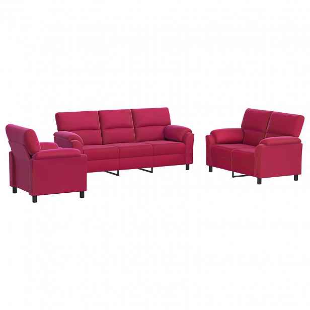 vidaXL Set pohovek 3 pcs Víno Červené Samet