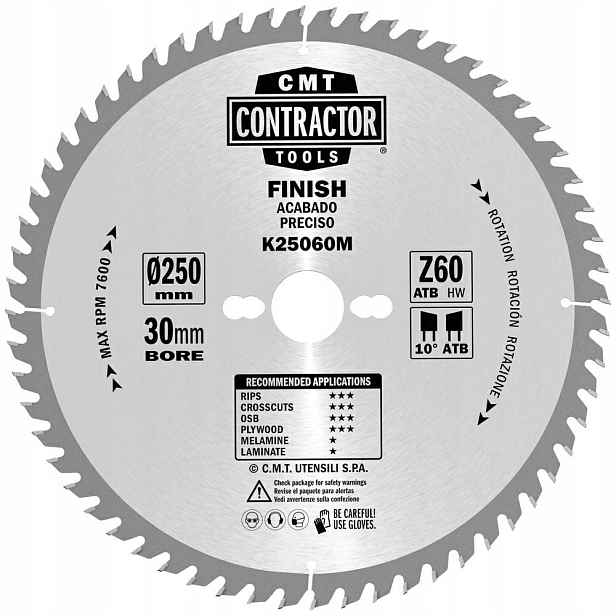 Cmt Pila pro univerzální řezání dřeva K Contractor D250 d30 K2,4 c1,8