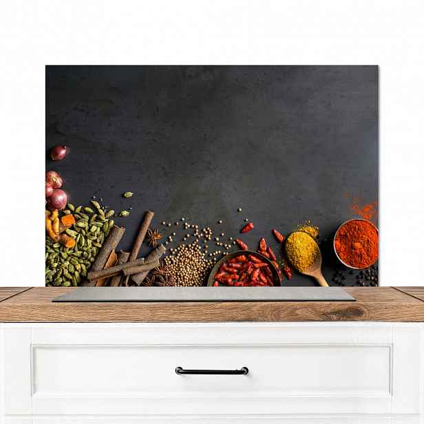 MuchoWow KUCHYŇSKÁ ZÁSTĚNA Bylinky - Potraviny - Koření - Černá - Paprika - Skořice 90x60 cm
