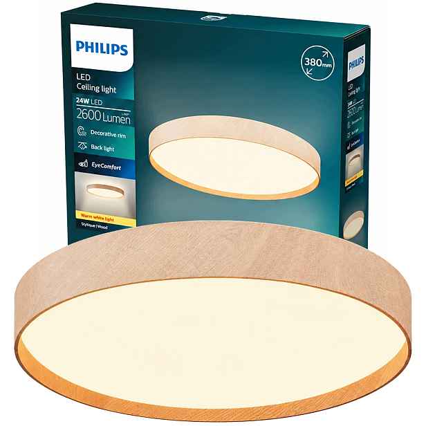Stropní Svítidlo Nástěnný Stropní Svítidlo 24W 2600lm 38 Cm Dřevo Stylique Philips