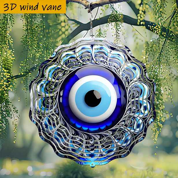 TEMU 1 ks 3D Větrný Gyroskop, Modrý Amulet Oko, Odolná Kovová Vánoční Dekorace Zvonkohra