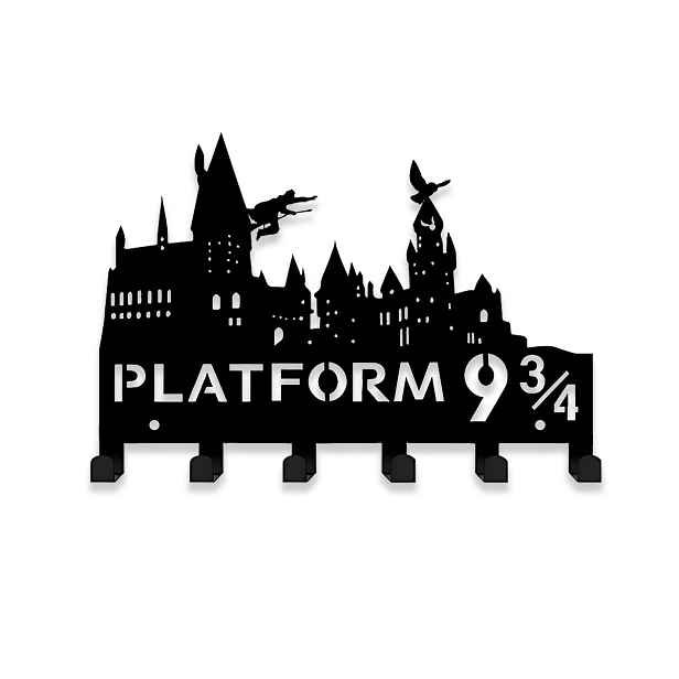 TEMU 1 ks Warner Bros Nástěnný kovový věšák na klíče Nástupiště 9 3/4, Černý nástěnný držák na klíče s Bradavického hradu se 6 háčky, Nástěnný