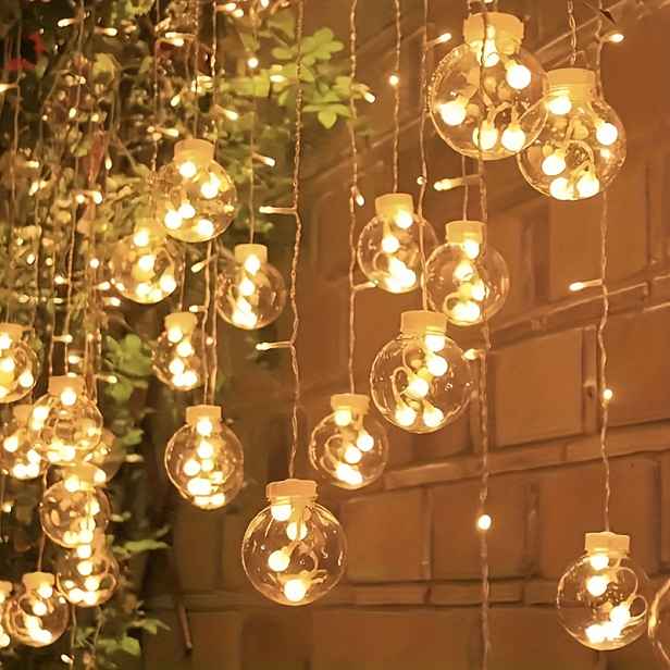 TEMU 108 LED Žárovek, 3,0 m Pohádková Řetězová Světla - 12 Průhledných Kulovitých Světel, Na Baterie, Bez Nutnosti Zásuvky, Nástěnná Montáž, Ideální