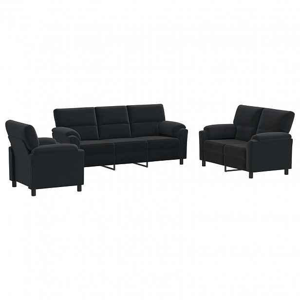 vidaXL Set pohovek 3 pcs Černá Samet