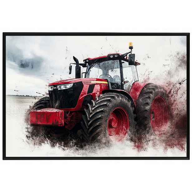 Plakát Rámeček Aluminium Červený Traktor Farma Pole Zemědělský Traktor 60x40