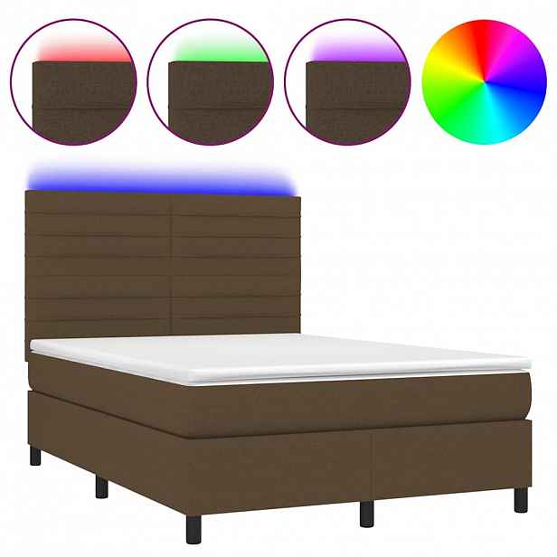 vidaXL Box spring postel s matrací a LED tmavě hnědá 140x200 cm textil
