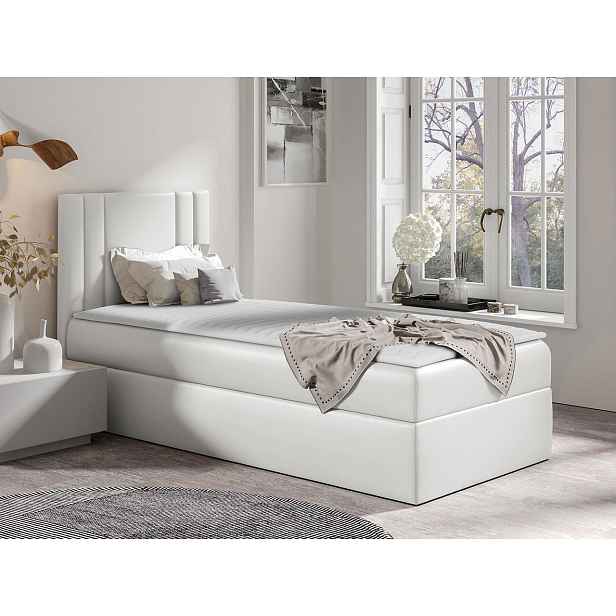Americká jednolůžková postel 100x200 VITORIA MINI - bílá ekokůže, pravé provedení + topper ZDARMA