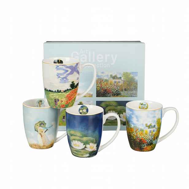 Čtyři porcelánové hrnky 360 ml na kávu a čaj – inspirace Claude Monet