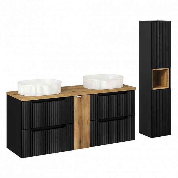 Petits-meubles KOUPELNOVÝ NÁBYTEK 140.4cm Riva 2er-Set Černá a dřevěná