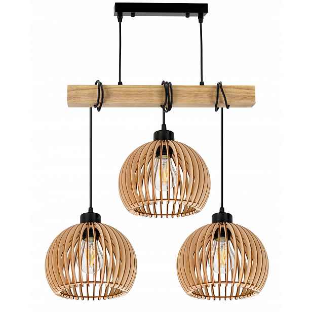 Dřevěná závěsná stropní lampa Lustr Zwis Loft Kula Dřevo E27