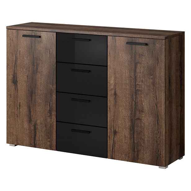 MASSENO KOMODA COSMICO, 132/93/38 cm se 4 zásuvkami a 2 dvířky, hnědá