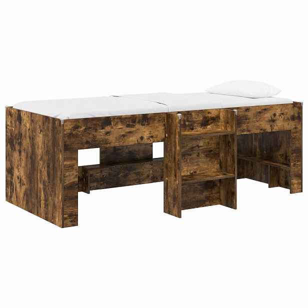 vidaXL Dětská vysoká postel Kouřový dub 90 x 190 cm Kompozitní dřevo