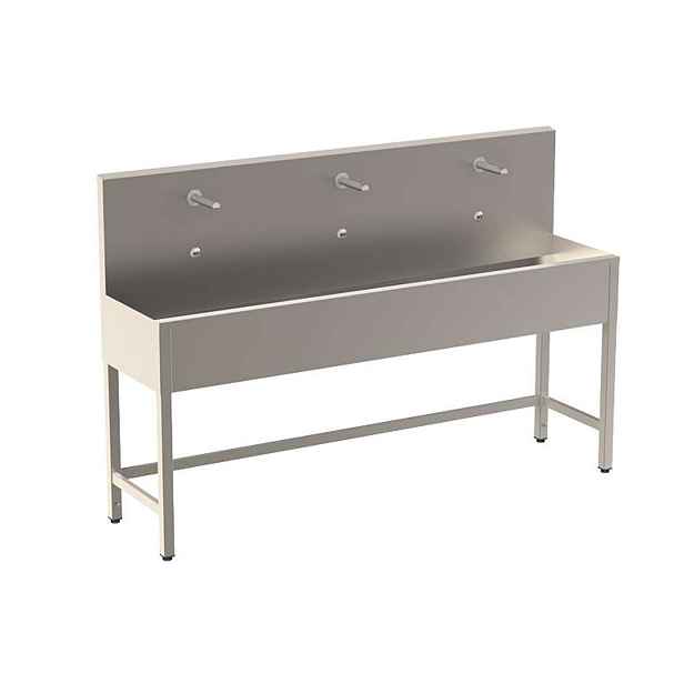 Sanela - Celoopláštěný stojící mycí žlab 1900 mm, 3 senzorové baterie, síťové napájení, antivandal, nerez SLUN 51E