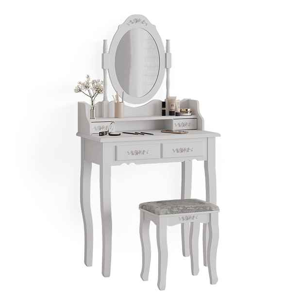 Toaletní Stolek s taburetkou Meghan75 cm Bílá Glamour