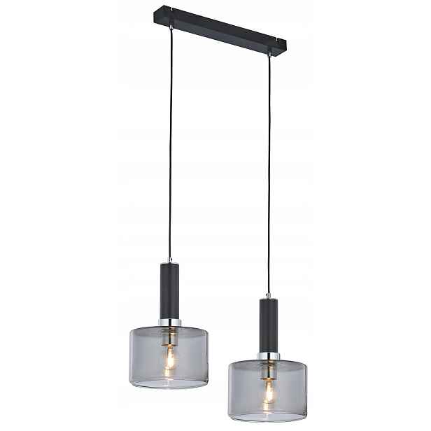 Závěsná lampa Vanes Stříbrná Kouřová Skleněná Stínidla 2xE27 Stropní Svítidlo Dům