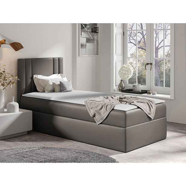 Americká jednolůžková postel 100x200 VITORIA MINI - šedá ekokůže, pravé provedení + topper ZDARMA