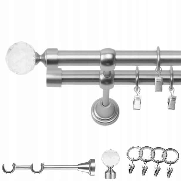 Garnýž Kovový Dvojitý 120 CM 19/19 MM Chrom Mat Belluna Kolečka Na Žabky
