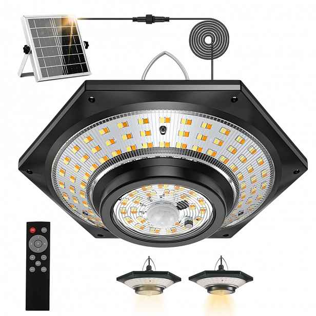 Solární Lampa Závěsný Lustr Venkovní Senzor Pohybu Vodotěsné Dálkové Ovládání