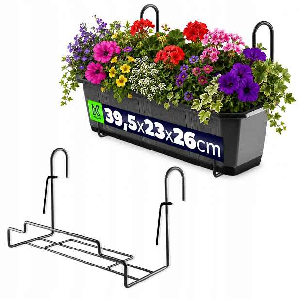 Držák Kovový Věšák Na Balkonový Květináč Truhlík Květináče 40cm Černý