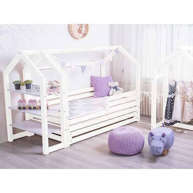 ELIS DESIGN Domečková postel s šuplíkem premium bílá rozměr lůžka: 100 x 200 cm, šuplík, nožičky: s nožičkami a s šuplíkem, Zábrany: Obě