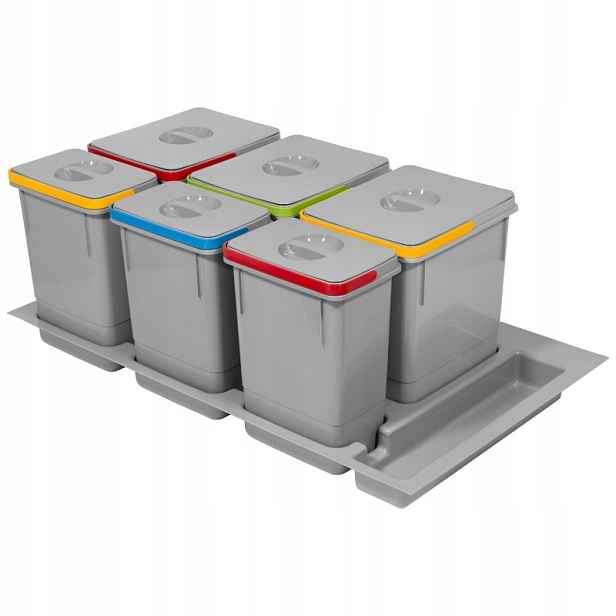 Koš Segregator 900MM Na Odpadky Rubio 3x15L+3x7L Šedý Amix Vložka Nádoby