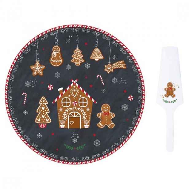 Sada dortového talíře a dortového nože, 32 cm, porcelán, "GINGERBREAD"