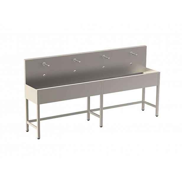 Sanela - Celoopláštěný stojící mycí žlab 2500 mm, 4 senzorové baterie, síťové napájení, antivandal, nerez SLUN 52E