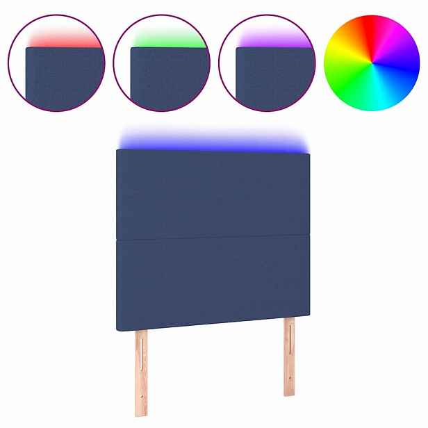 vidaXL Čelo postele s LED modré 100x5x118/128 cm textil