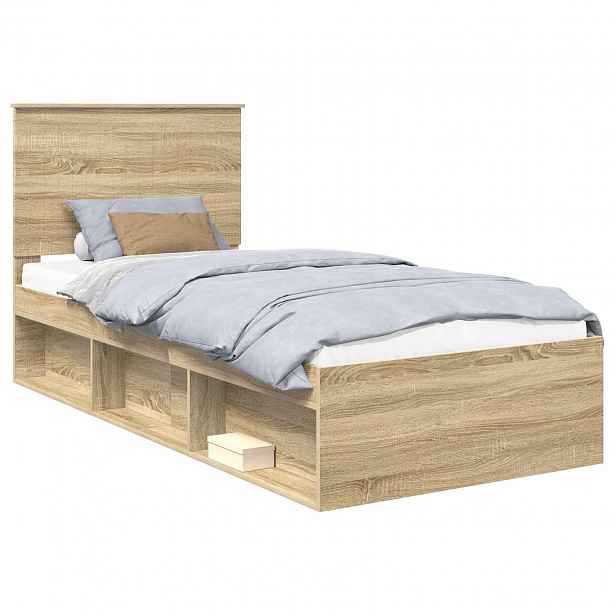 vidaXL Rám postele Dub sonoma 90 x 190 cm Masivní borové dřevo