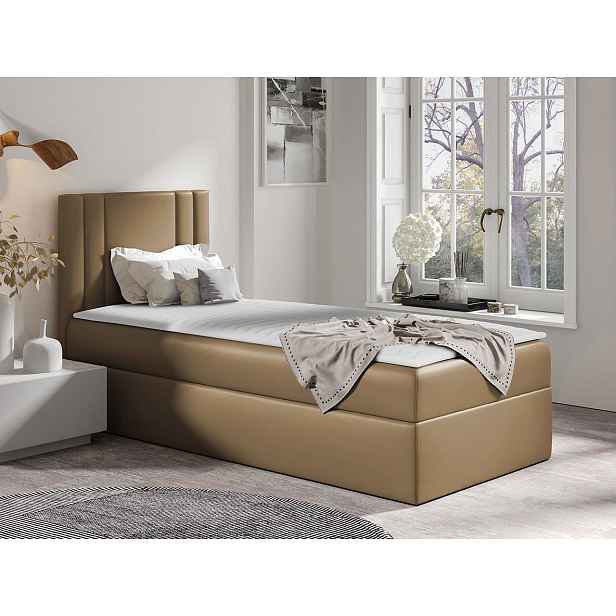 Americká jednolůžková postel 100x200 VITORIA MINI - hnědá ekokůže, pravé provedení + topper ZDARMA