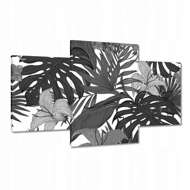 Hodiny 100x60 Černobílá monstera
