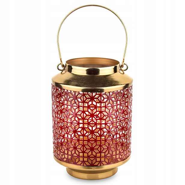 Lampion Kovový Zlatý Červený 35x15cm Svícen Lucerna Glamour 20 30