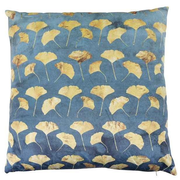 Modrý sametový polštář se zlatými listy Ginko - 45*45*10cm Mars & More