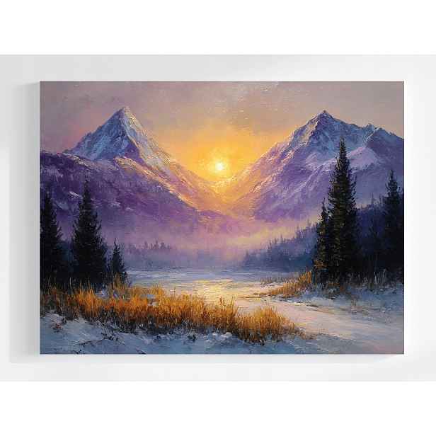 Obraz Na Plátně Canvas Hory Vrcholky Dolina Zima Sníh Mráz Slunce 80x60
