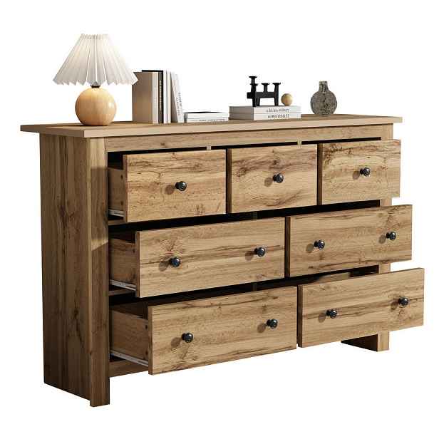 Redom KOMODA 152/40/89 cm s 7 zásuvkami, velkým úložným prostorem a tichým výsuvem, Hnědá
