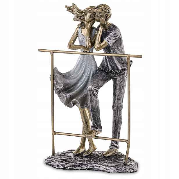 Figurka Zamilovaný Pár 25 cm Šedá Zlatá Ve Dvou