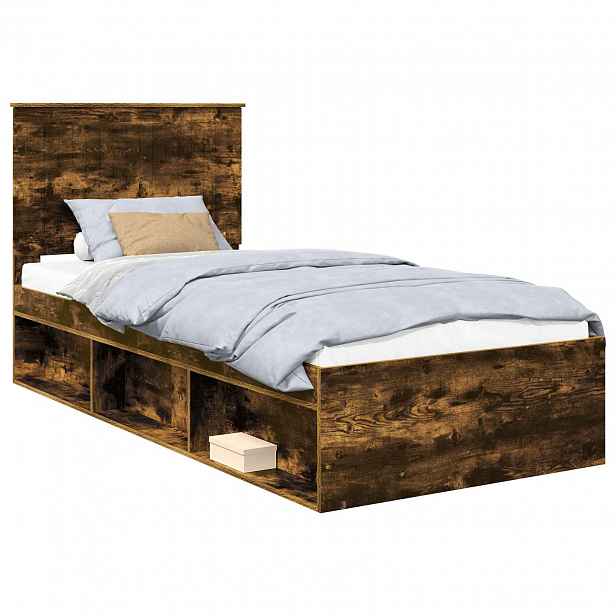 vidaXL Rám postele Kouřový dub 90 x 190 cm Masivní borové dřevo