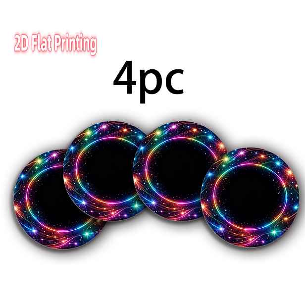 TEMU 2D Plochý-4ks-6ks-Kulatý Prostírání Neonový Kosmický Prsten Vícebarevný-Polyesterová Vlákna, 2D Plochý Tisk, Vhodné pro Elegantní Stolování,
