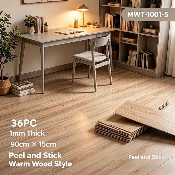 TEMU Sada 36 PVC podlahových dlaždic (90 x 15 cm), samolepicí vinylová podlaha, odolná proti poškrábání, protiskluzová a snadno se instaluje, vhodná
